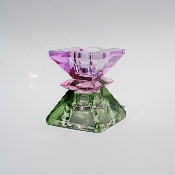 Double Triangle Crystal Candleholder - Violet/Pink/Olive