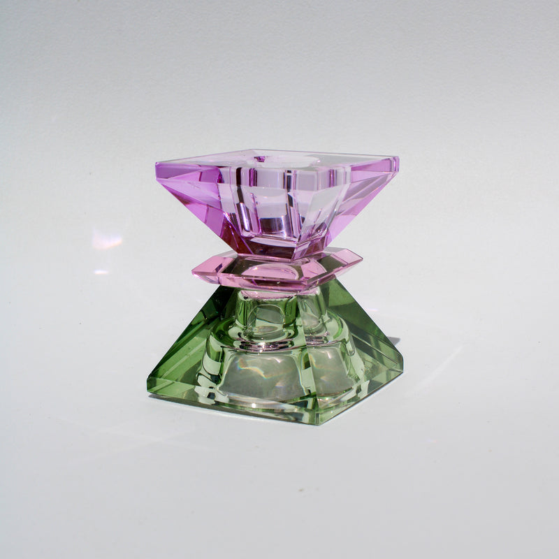 Pyramid Crystal Candleholder - Olive