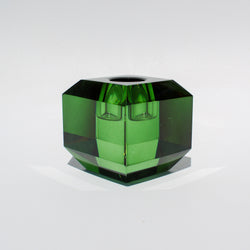 Faceted Square Crystal Candleholder - Dark Green