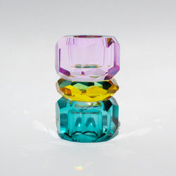 Triple Stacked Crystal Candleholder - Violet/Yellow/Petrol