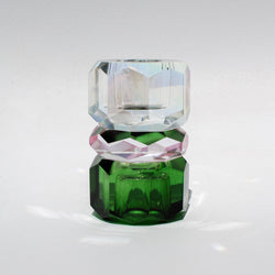 Triple Stacked Crystal Candleholder - Rainbow/Pink/Dark Green