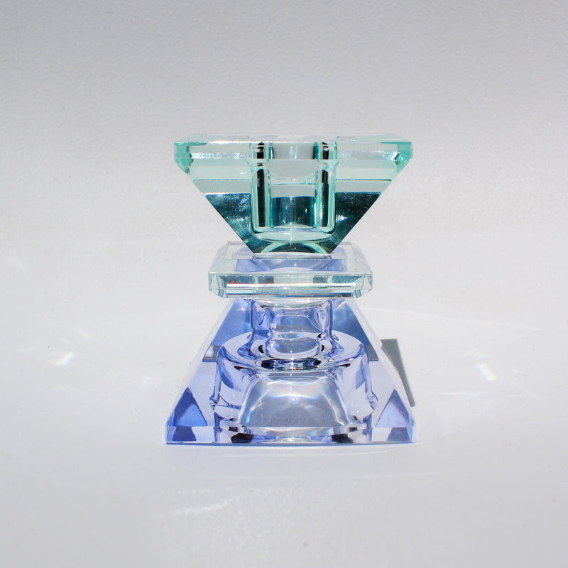 Double Triangle Crystal Candleholder - Light Mint/Blue