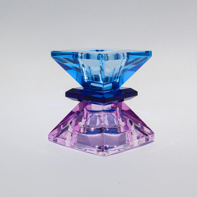 Double Triangle Crystal Candleholder - Violet/Blue/Cobalt