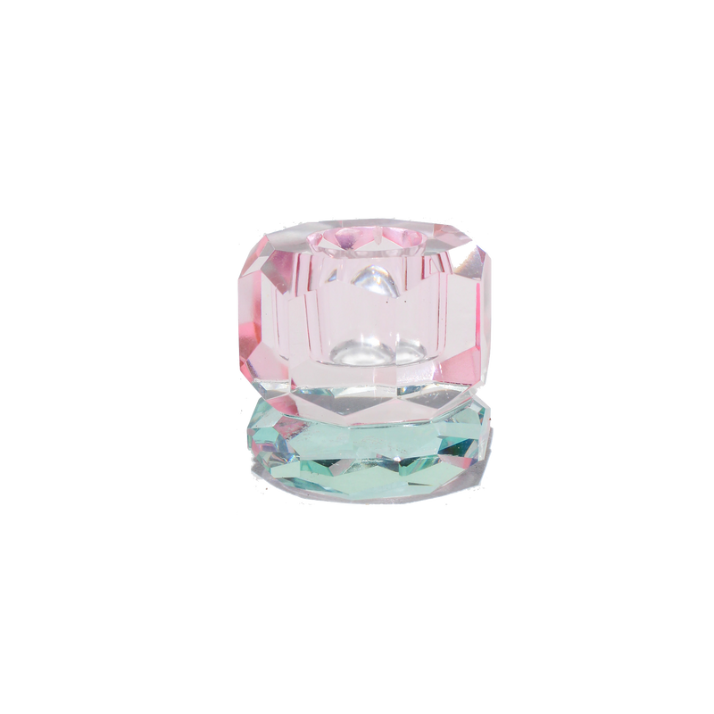 Double Faceted Crystal Candleholder - Light Pink/Mint