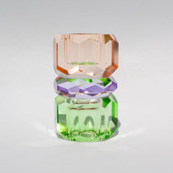 Triple Stacked Crystal Candleholder - Peach/Violet/Green