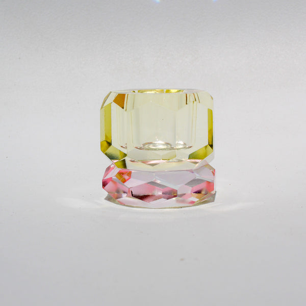 Double Faceted Crystal Candleholder - Butter/Pink