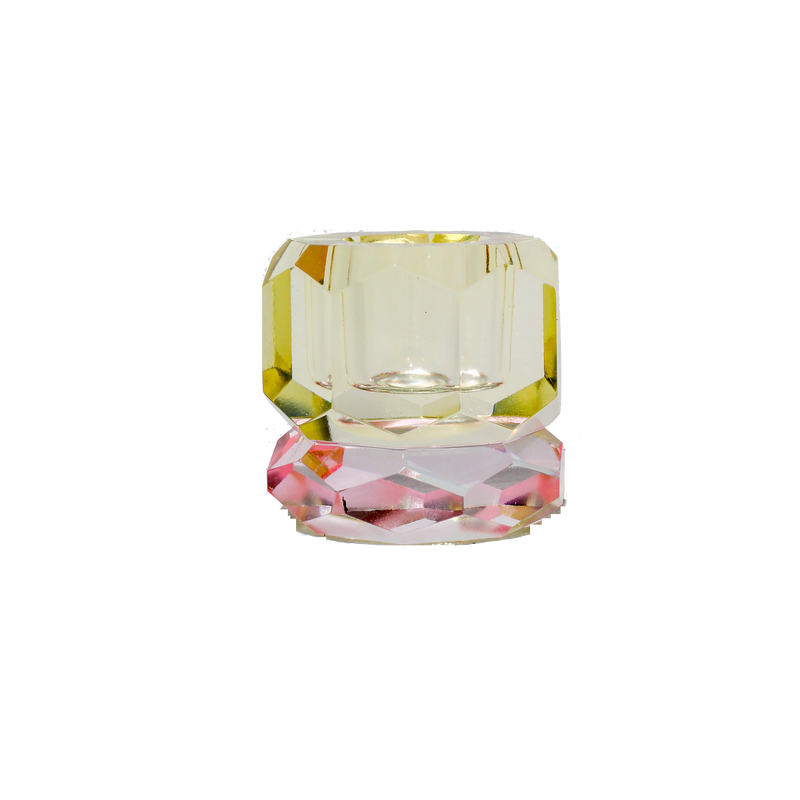 Double Faceted Crystal Candleholder - Butter/Pink