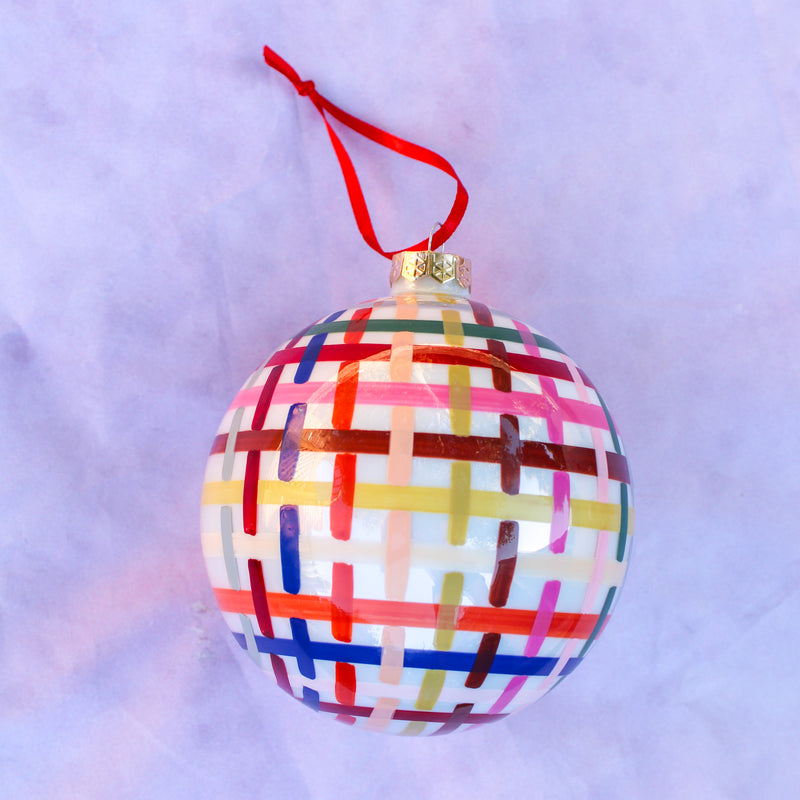 Rainbow Plaid Bauble Ornament