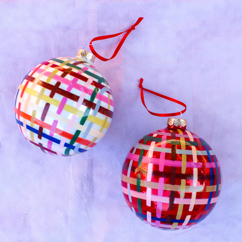 Rainbow Plaid Bauble Ornament