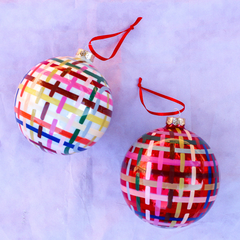 Rainbow Plaid Bauble Ornament