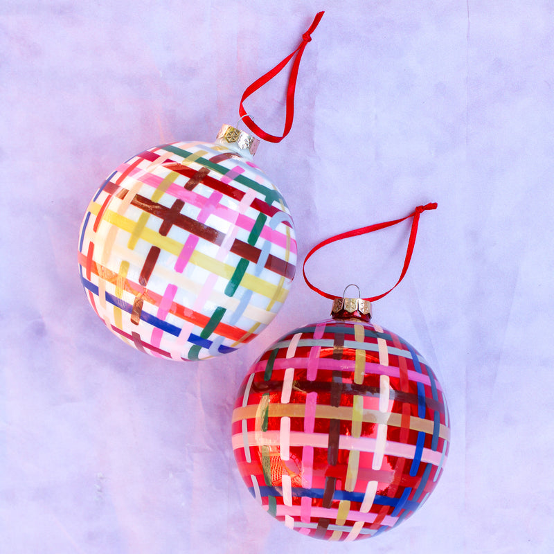 Rainbow Plaid Bauble Ornament