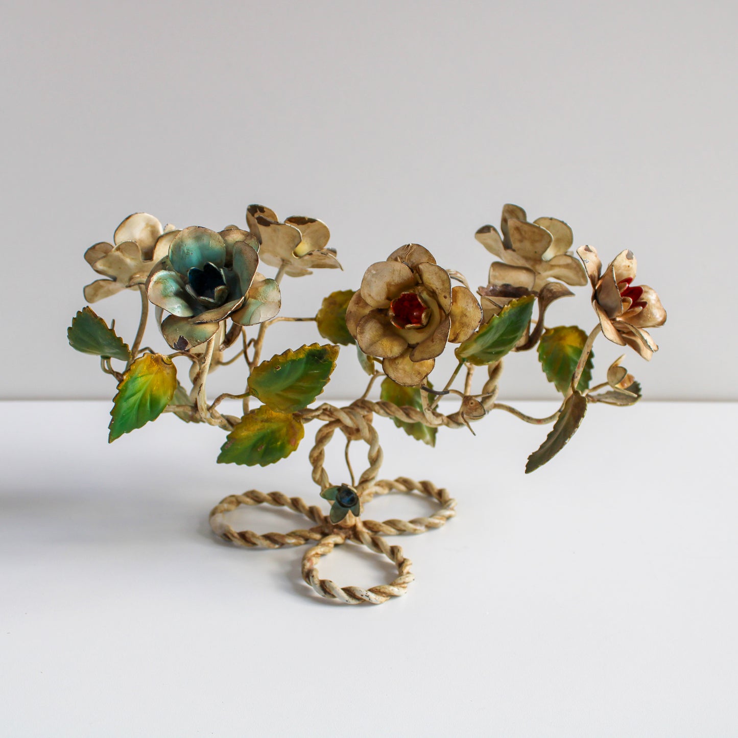 Vintage Italian Tole Floral Candleholder