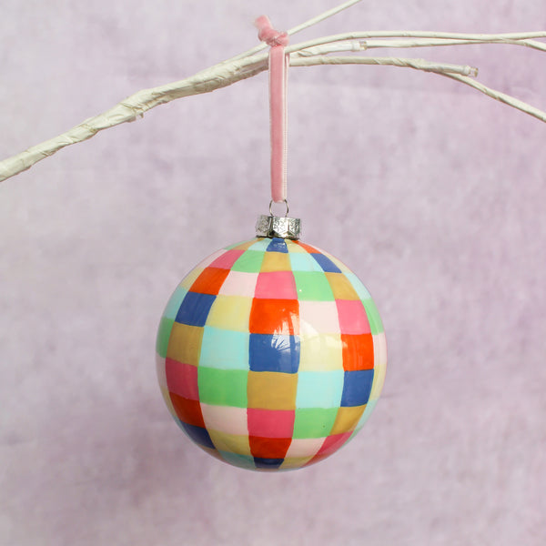 Bright Checker Plaid Bauble Ornament