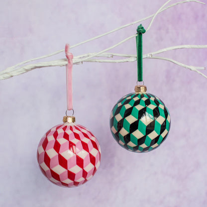 Hand Painted Tumbling Block Bauble Ornament