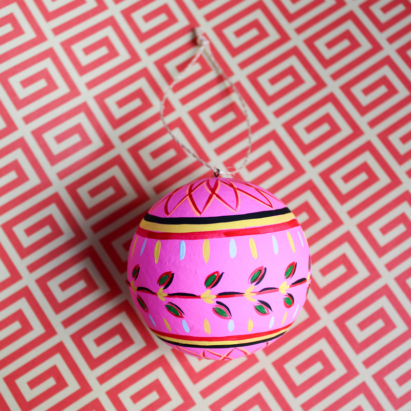 Hot Pink Hand Painted Folklore Bauble Ornament