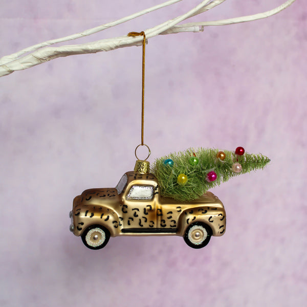 Leopard Print Truck with Xmas Tree Ornament