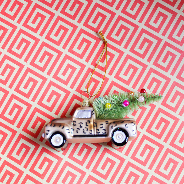 Leopard Print Truck with Xmas Tree Ornament