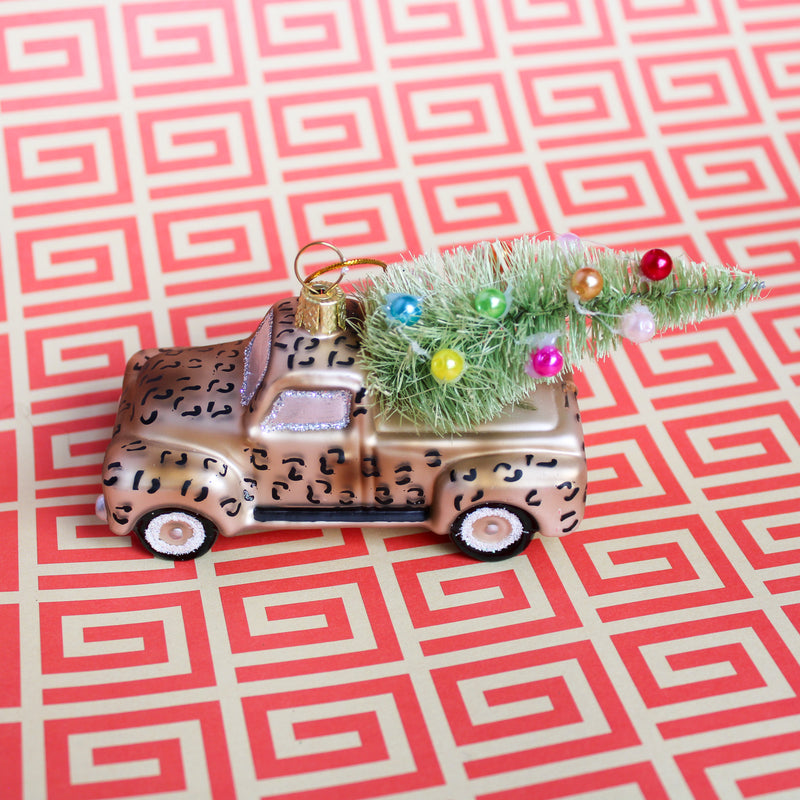 Leopard Print Truck with Xmas Tree Ornament