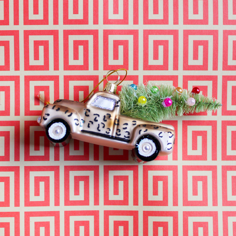 Leopard Print Truck with Xmas Tree Ornament