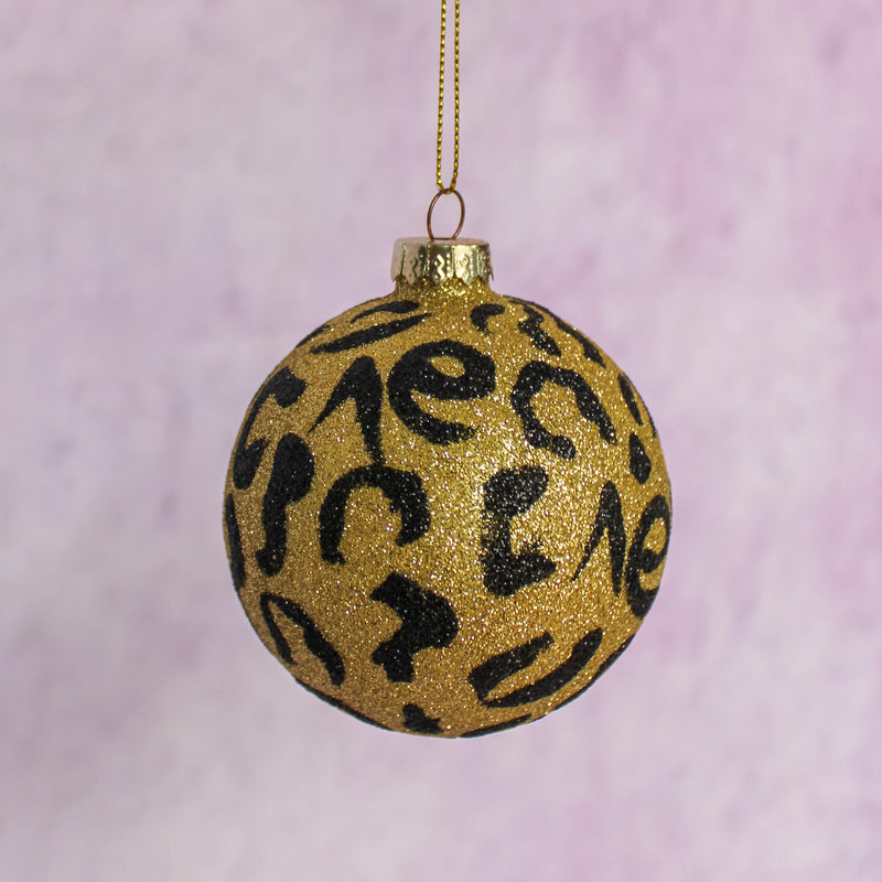 Glittered Leopard Bauble Ornament