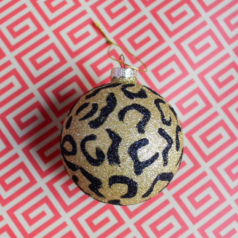 Glittered Leopard Bauble Ornament