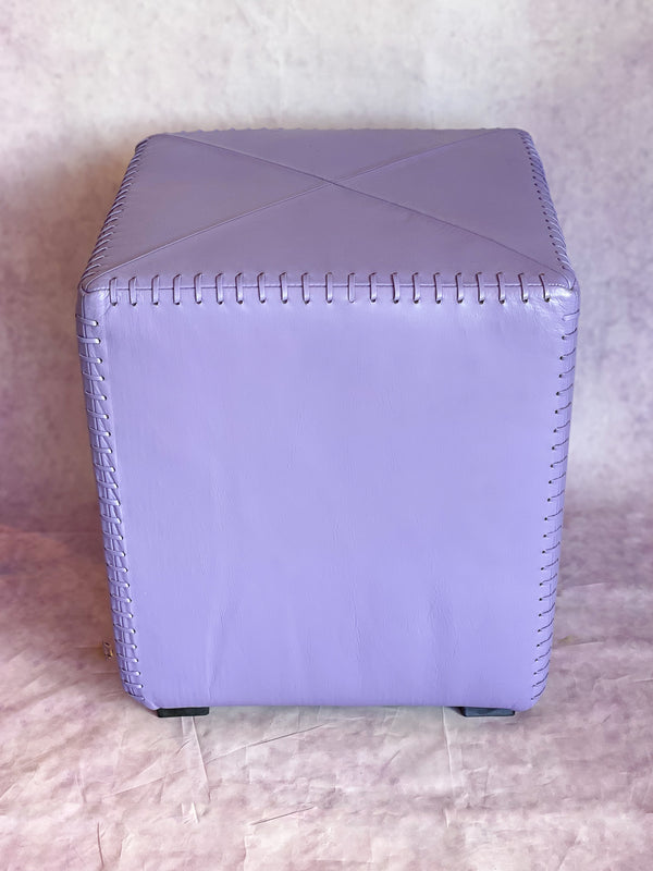 Riad Leather Cube Ottoman Cardoon Purple