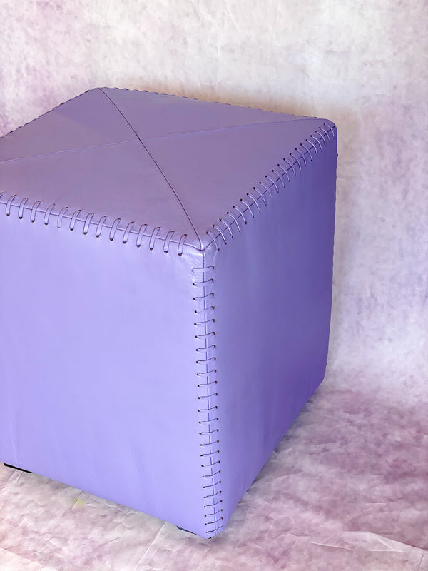 Riad Leather Cube Ottoman Cardoon Purple
