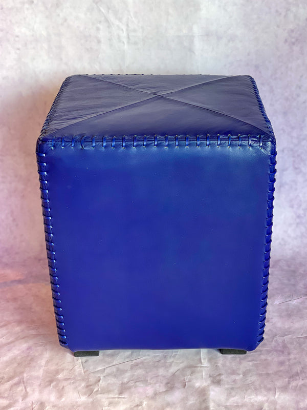 Riad Leather Cube Ottoman Marjorelle Blue