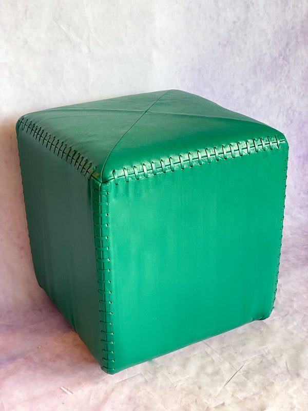 Riad Leather Cube Ottoman Jungle Green