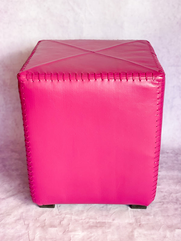 Riad Leather Cube Ottoman Bougainvillea Pink