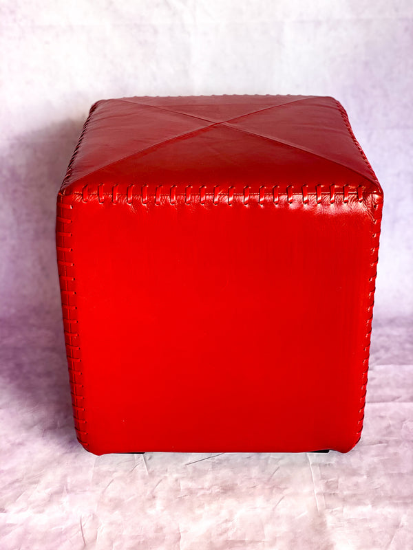Riad Leather Cube Ottoman Hot Red