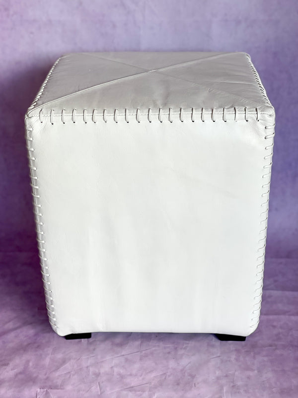 Riad Leather Cube Ottoman Bright White