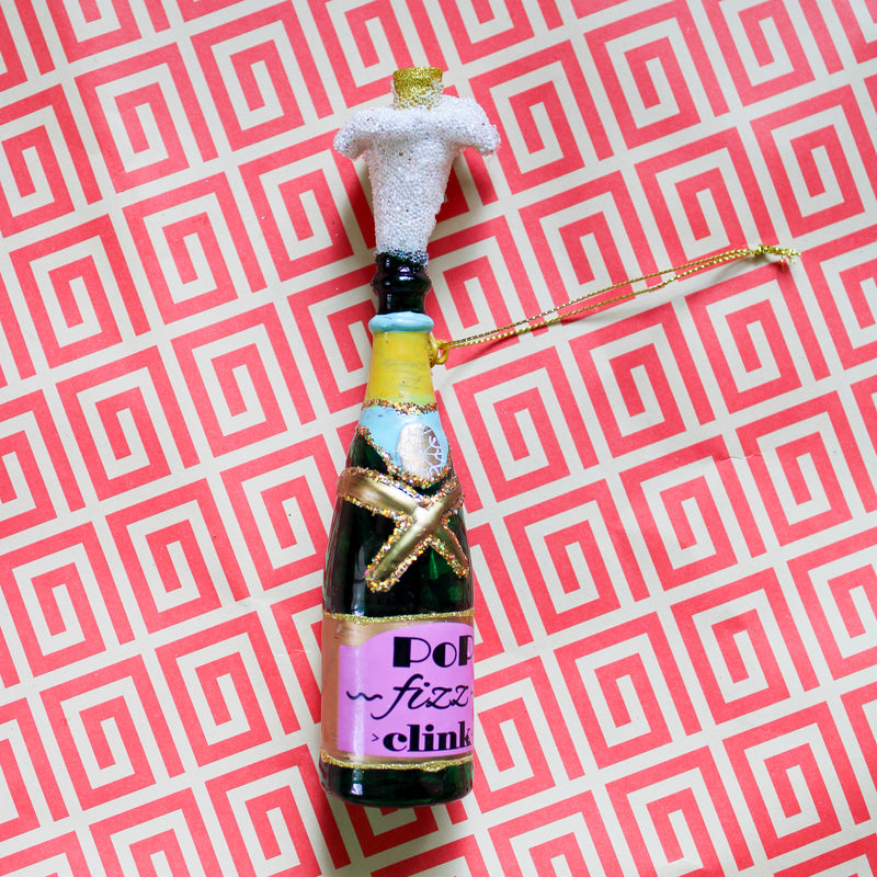 Pop Fizz Clink Champagne Bottle Ornament