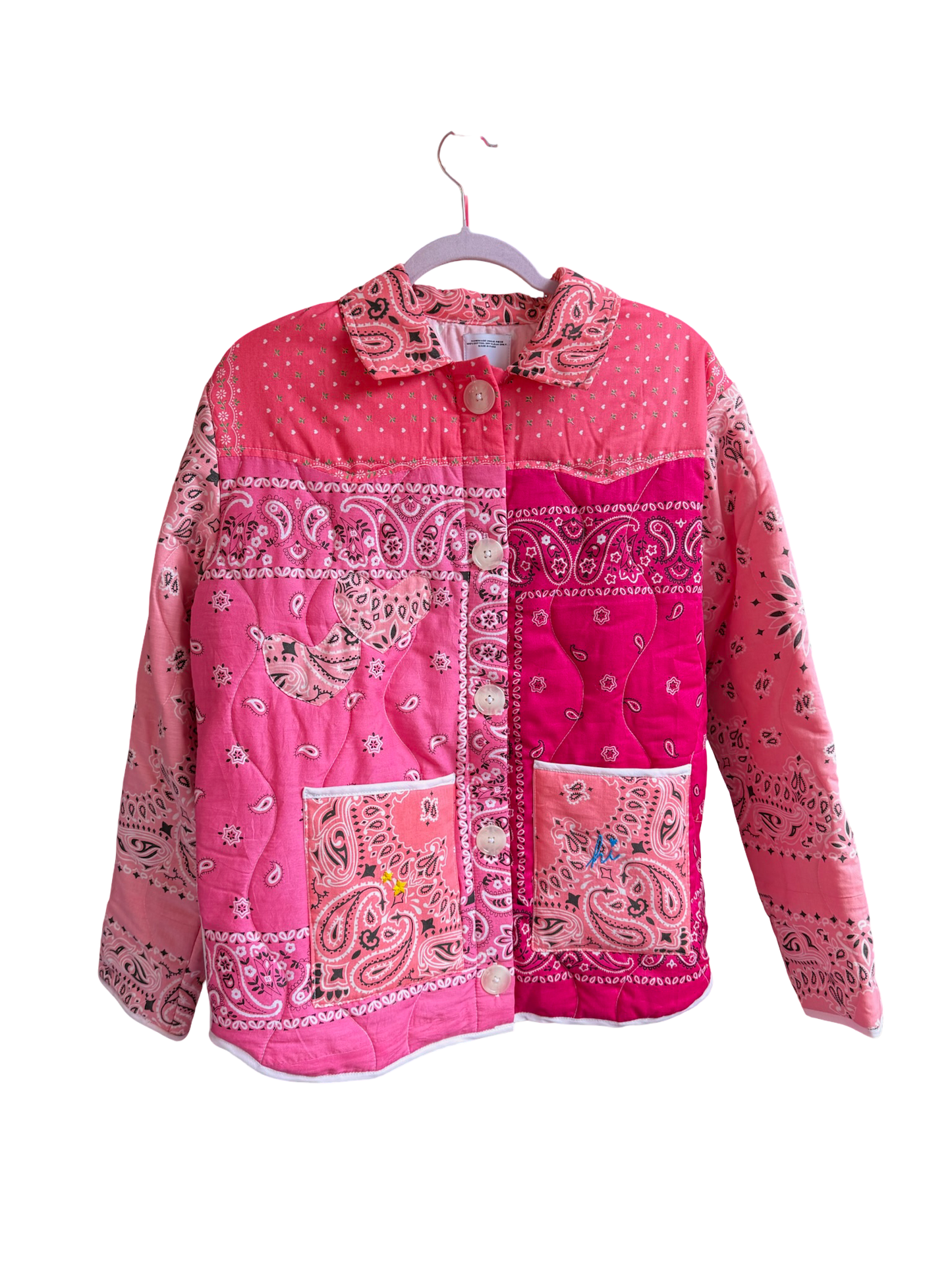 One of a Kind Quilted Bandana Jacket - Pink No. 208 (Star)