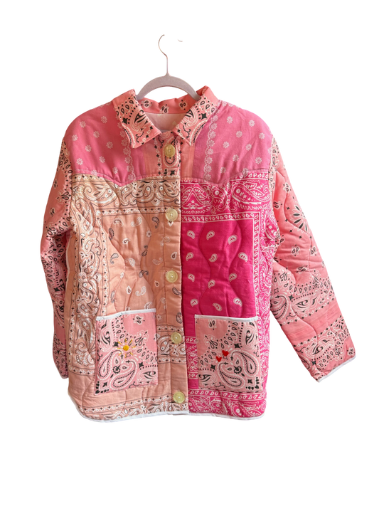 One of a Kind Quilted Bandana Jacket - Pink No. 209 (Sun & Hearts)