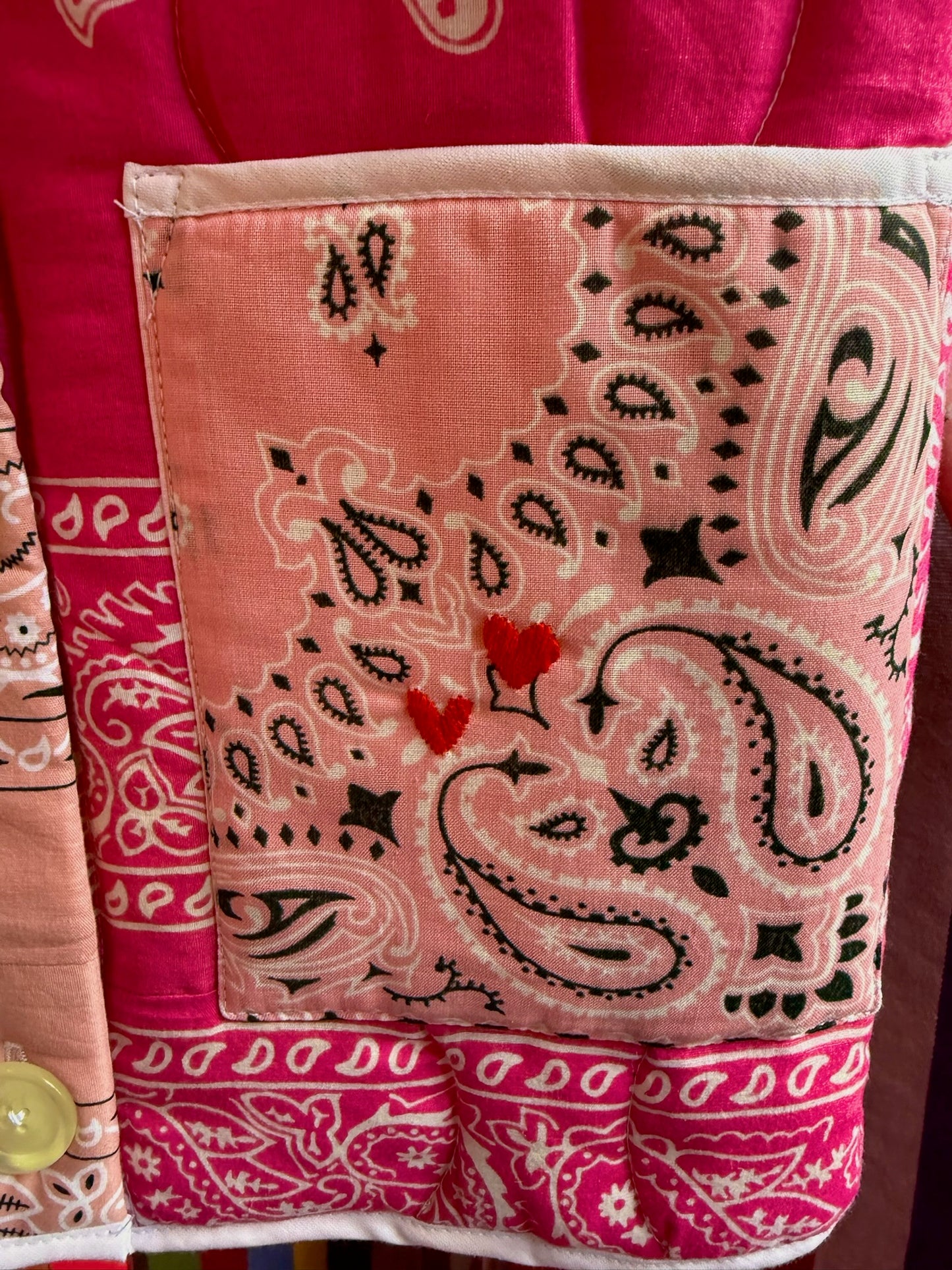One of a Kind Quilted Bandana Jacket - Pink No. 209 (Sun & Hearts)