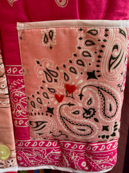 One of a Kind Quilted Bandana Jacket - Pink No. 209 (Sun & Hearts)