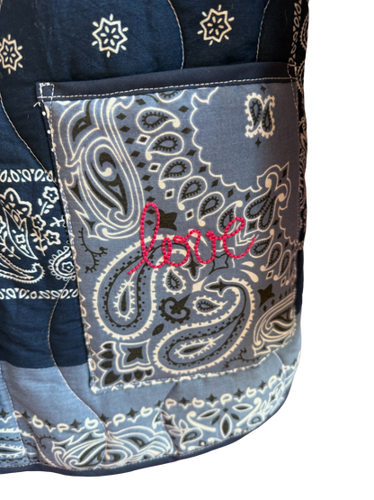 One of a Kind Quilted Bandana Jacket - Blue No. 205 (Love)