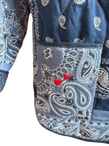 One of a Kind Quilted Bandana Jacket - Blue No. 205 (Love)