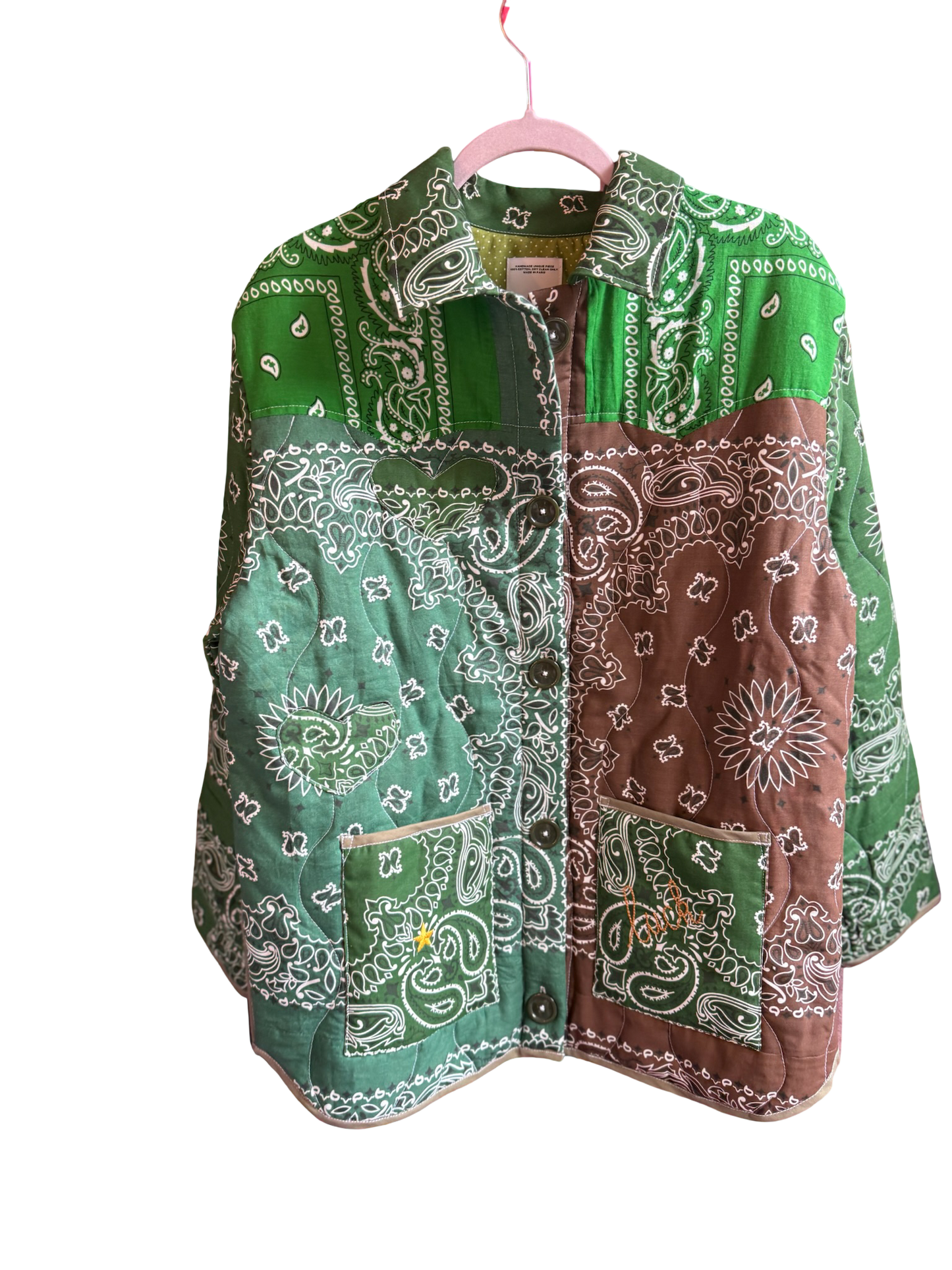 One of a Kind Quilted Bandana Jacket - Green No. 207 (Lucky Star)