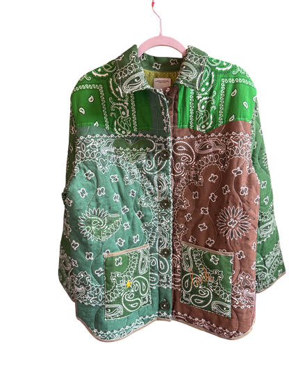 One of a Kind Quilted Bandana Jacket - Green No. 207 (Lucky Star)