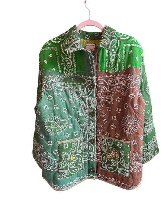 One of a Kind Quilted Bandana Jacket - Green No. 207 (Lucky Star)