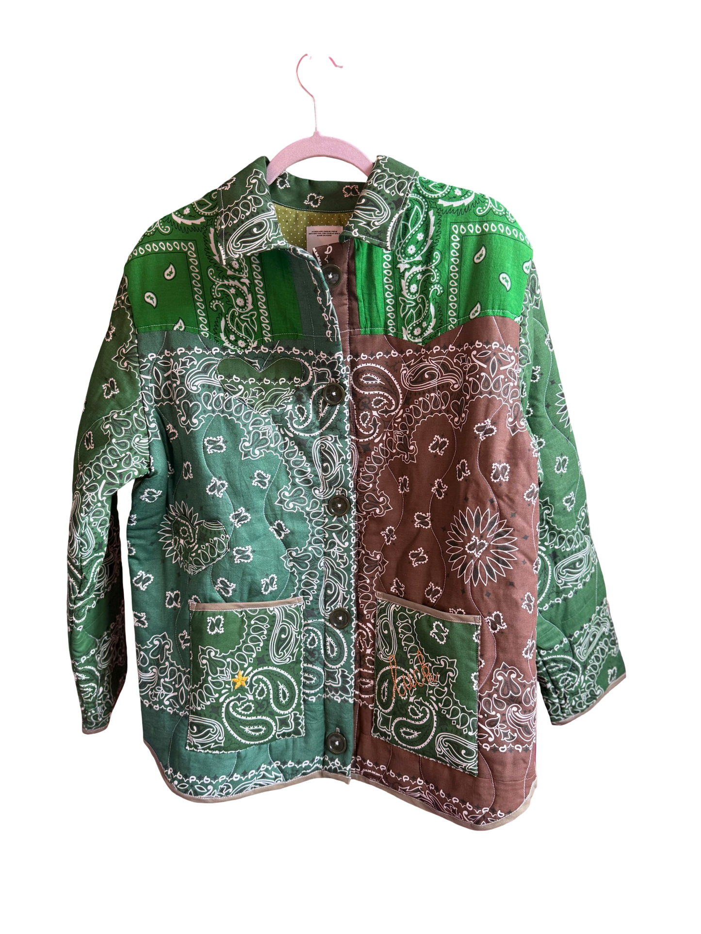 One of a Kind Quilted Bandana Jacket - Green No. 207 (Lucky Star)