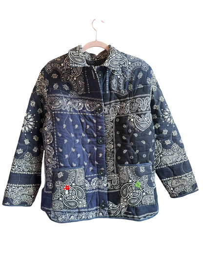 One of a Kind Quilted Bandana Jacket - Blue No. 204 (Mushroom & Clover)