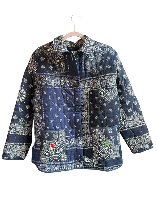 One of a Kind Quilted Bandana Jacket - Blue No. 204 (Mushroom & Clover)