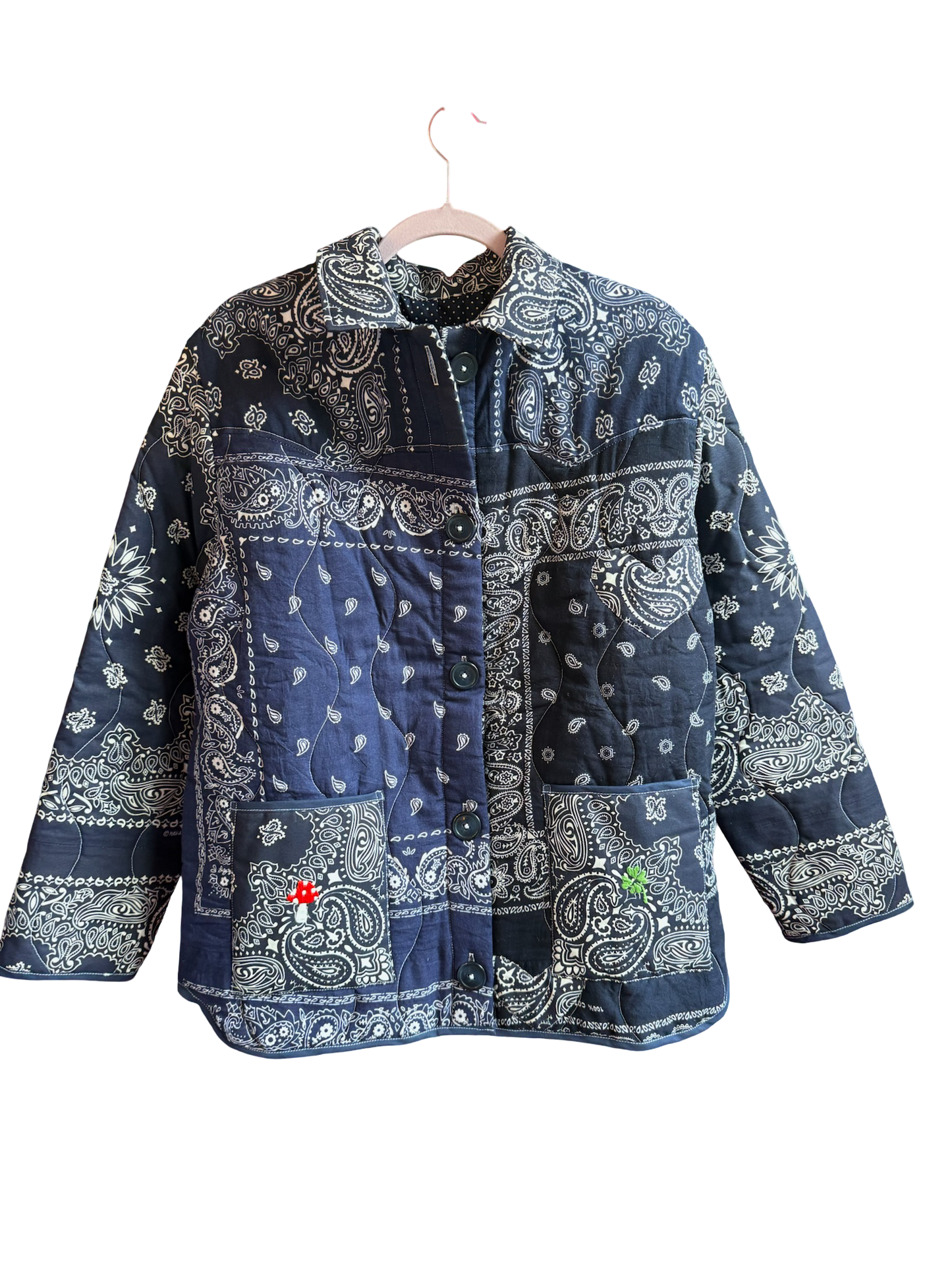One of a Kind Quilted Bandana Jacket - Blue No. 204 (Mushroom & Clover)