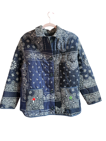 One of a Kind Quilted Bandana Jacket - Blue No. 204 (Mushroom & Clover)