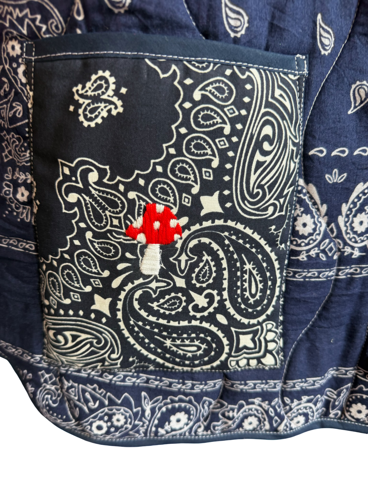 One of a Kind Quilted Bandana Jacket - Blue No. 204 (Mushroom & Clover)