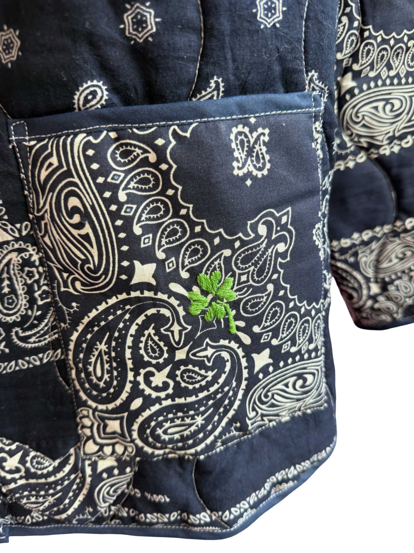 One of a Kind Quilted Bandana Jacket - Blue No. 204 (Mushroom & Clover)