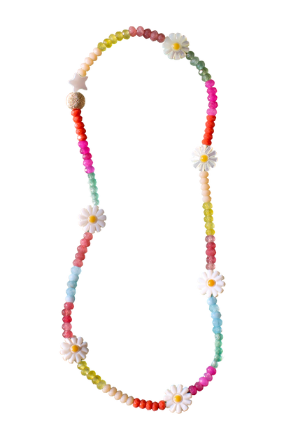 Rainbow Small Stones & Flower Charm Necklace